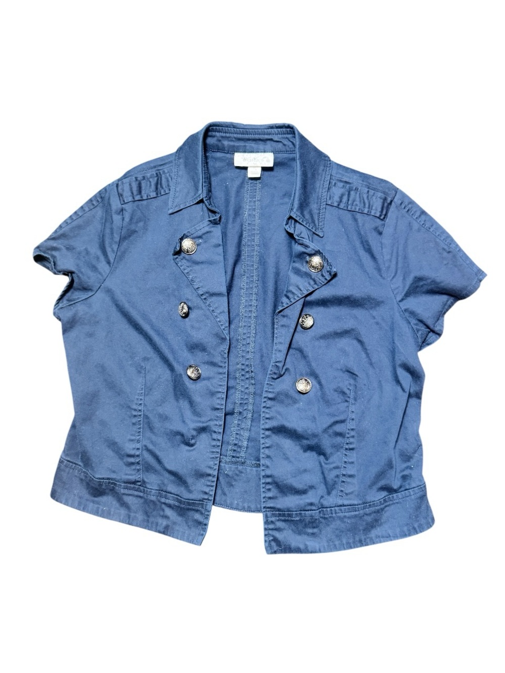 Y2K Navy Blue Double-Breasted Military Short Sleeve Bolero Jacket Size Medium